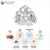 Designer Stainless Steel Delight Laser Bloom Leaf Dinner Set Of 36 Pieces, Silver | 6 Dinner Plates+ 6 Side Plates+ 6 Glasses+ 6 Bowls+ 6 Dessert Spoons+ 6 Dessert Fork